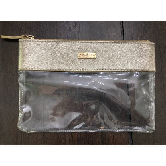 Lilly Pulitzer Gold Clear Makeup Travel Pouch Cosmetic Pencil Case Bag - Picture 5 of 10